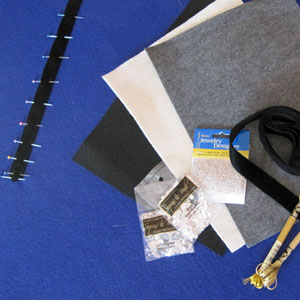 Knights skirt in progress, and supplies. . .