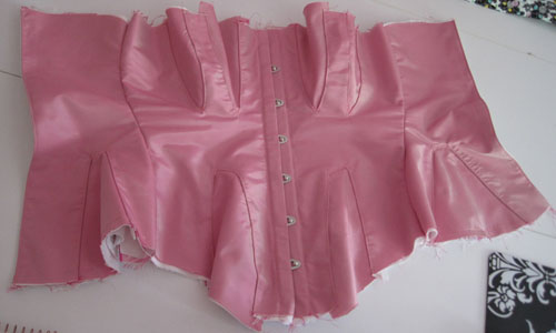 Pink slik taffeta corset, 1871.