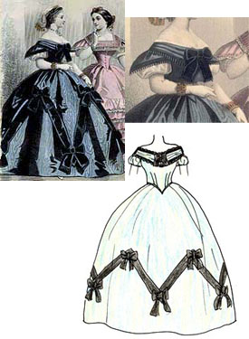 Blue & Gold Shot Silk Ball Gown, 1861