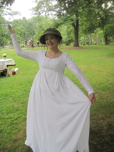 Finished dotted swiss dress at the Regency picnic, 2013